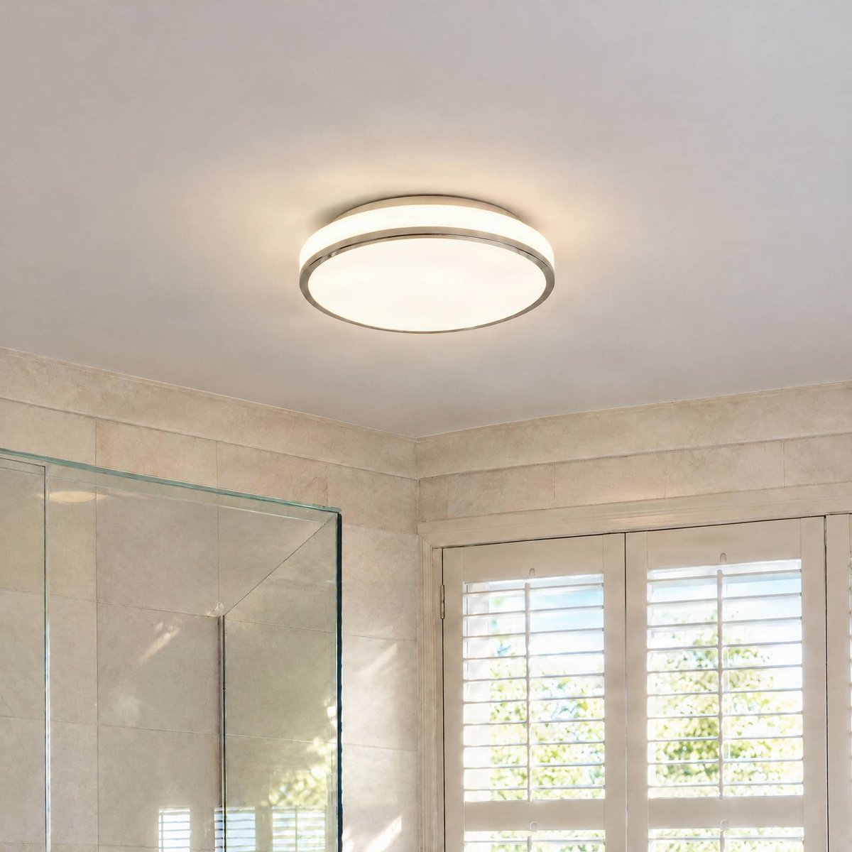 Plafonnier en verre moderneLED, Lyss blanc, chrome, LINDBY