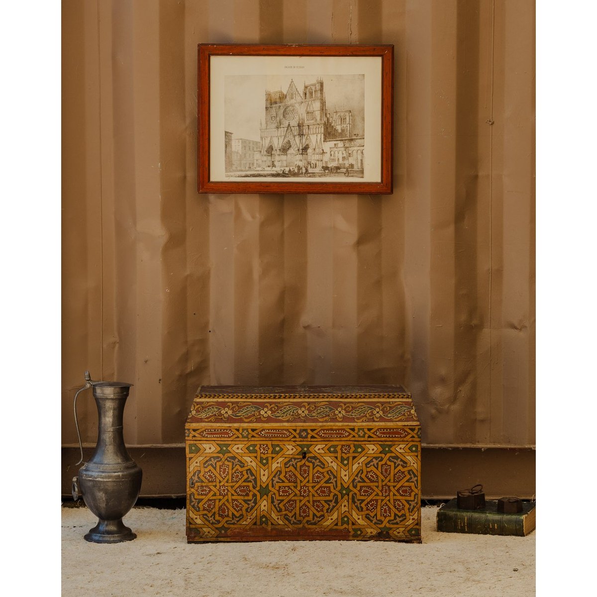 Coffre en bois à motifs Lucien N°148 - Bon état vert, DEBONGOUT