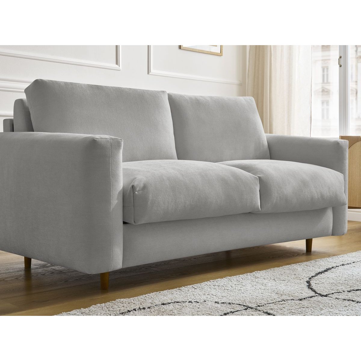 Canapé droit convertible 3 places en tissu lisse couchage 140x200 cm, COCOONE gris, BOBOCHIC