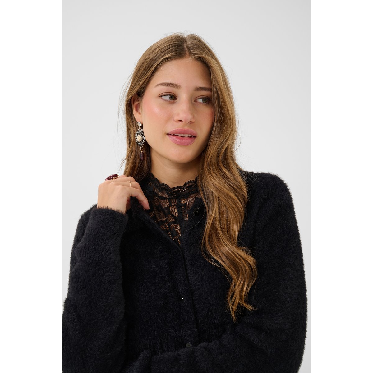 Long sleeved blouse noir pitch black, CREAM