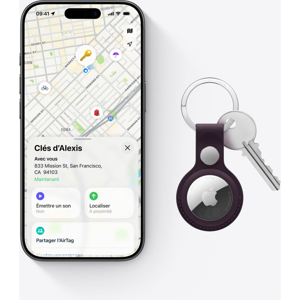 Tracker GPS AirTag 2, traceur haute précision pour retrouver vos clés, sacs et objets via l'App Localiser couleur unique, APPLE