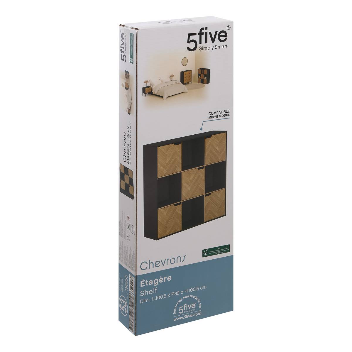 Étagère 9 cases avec portes effet chevrons CHEVRONS noir, 5FIVE SIMPLY SMART