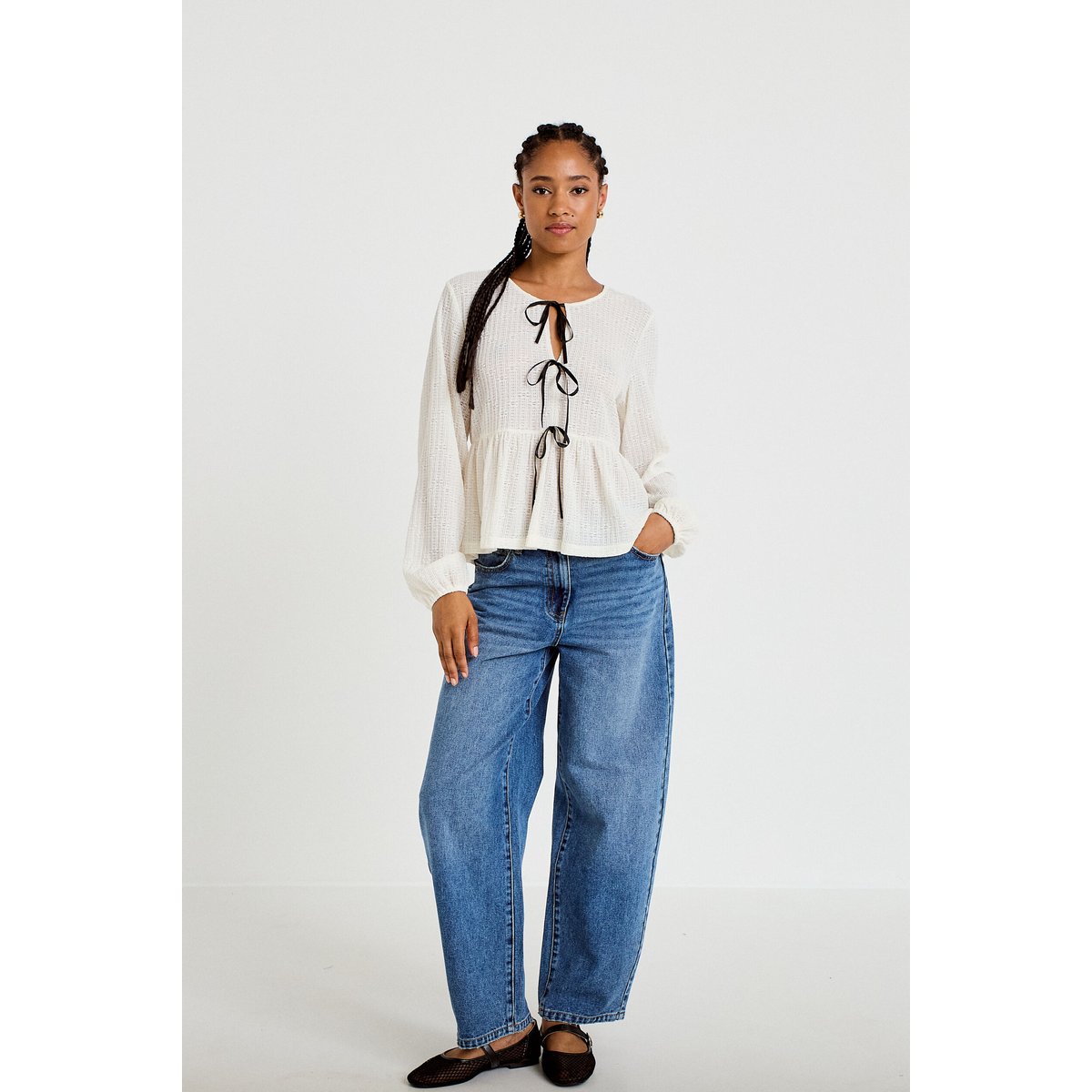 Blouse noeuds contrastés ecru, CACHE CACHE