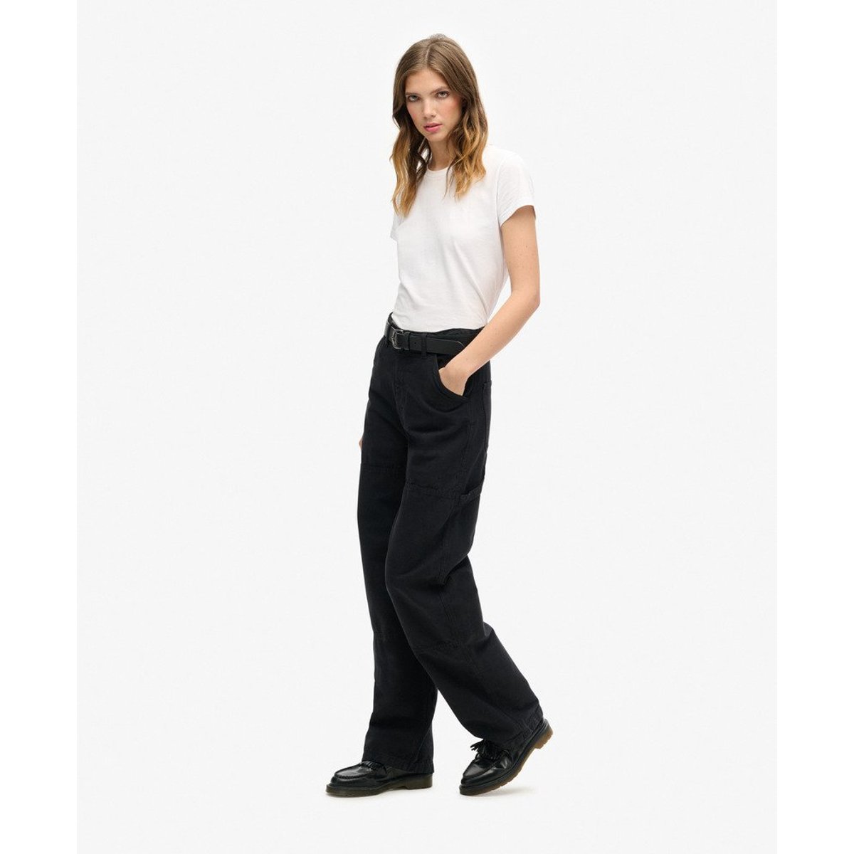Pantalon Carpenter large noir, SUPERDRY