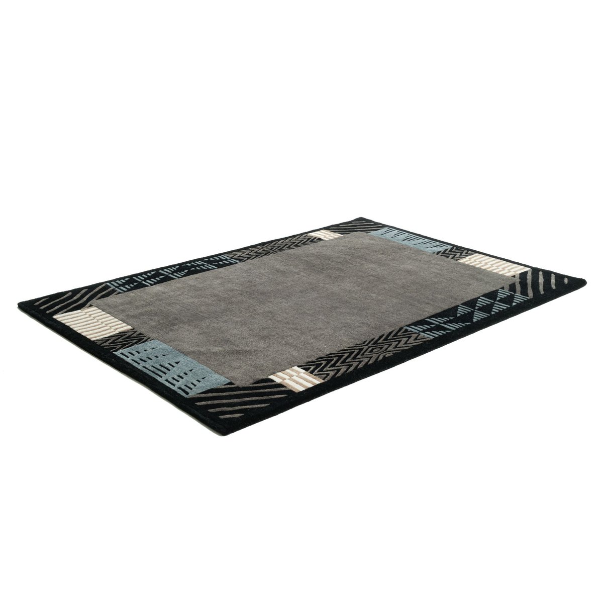 Tapis salon Baktapur noué main en laine gris, THEKO