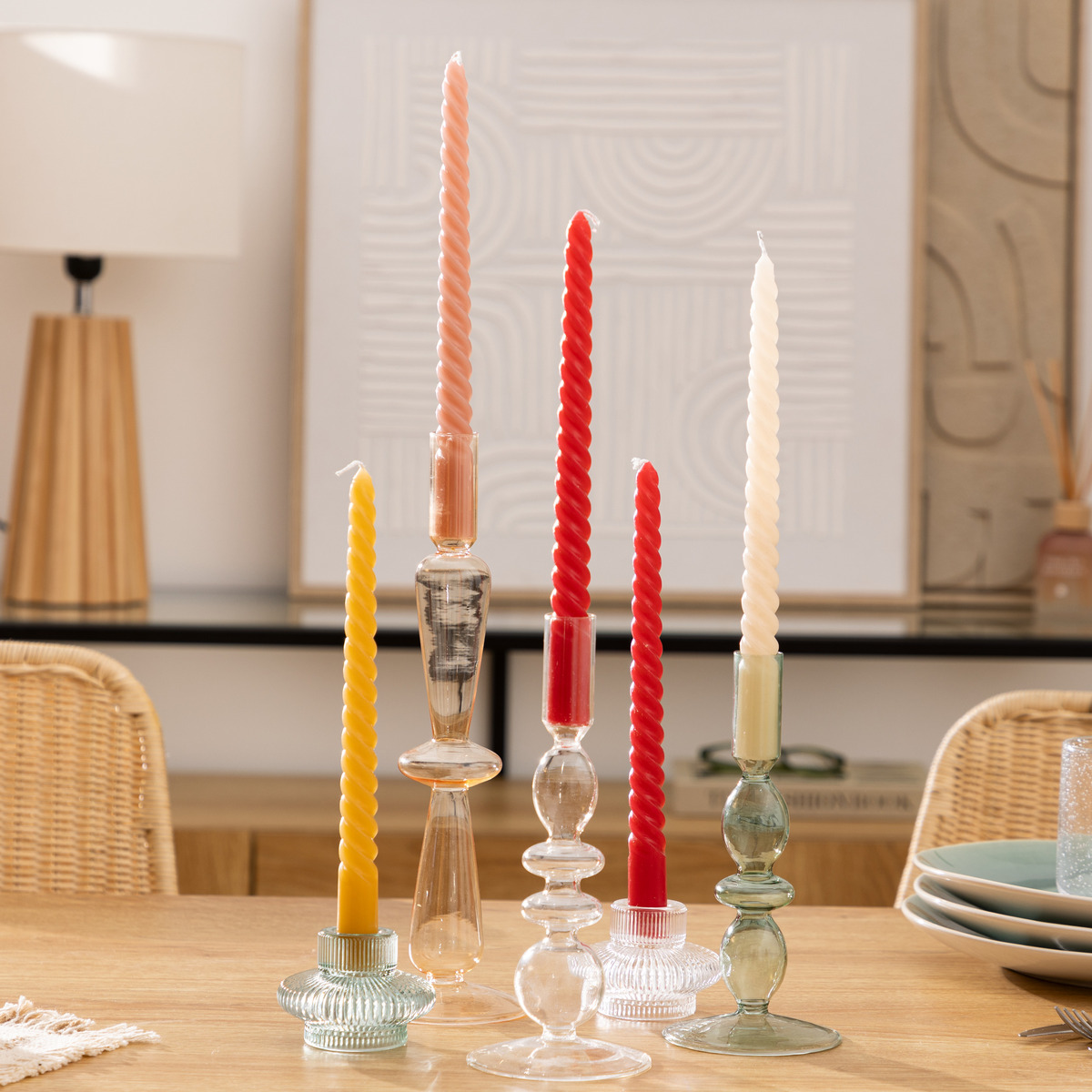 Lot de 4 bougie-bâtons TWIST MANY rouge, ATMOSPHERA