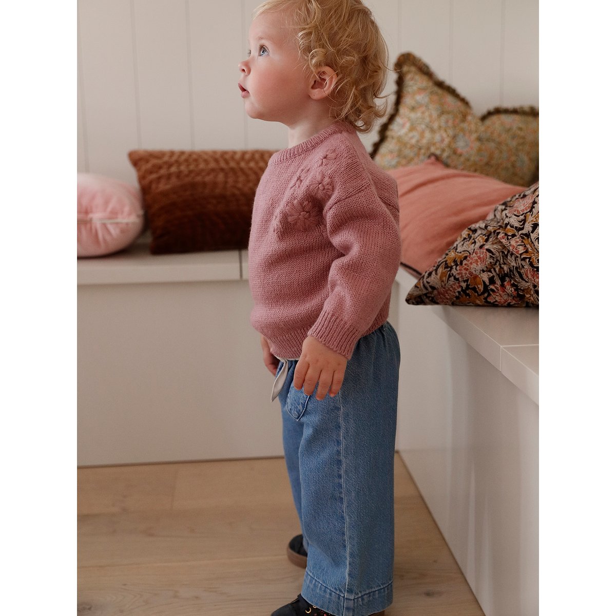 Pull bébé en tricot avec fleurs brodées rose, VERTBAUDET