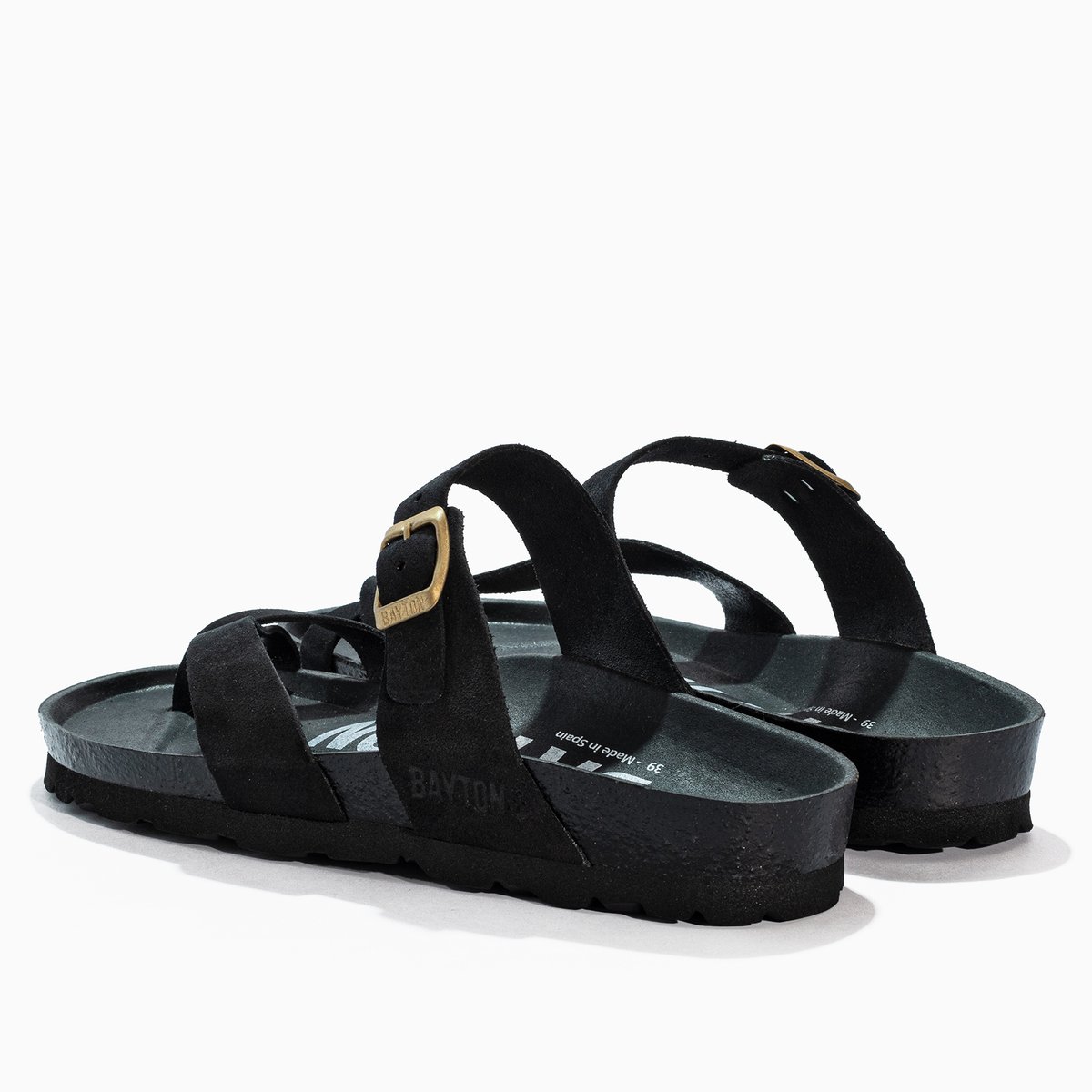 Tongs en cuir suédé DIANE black, BAYTON