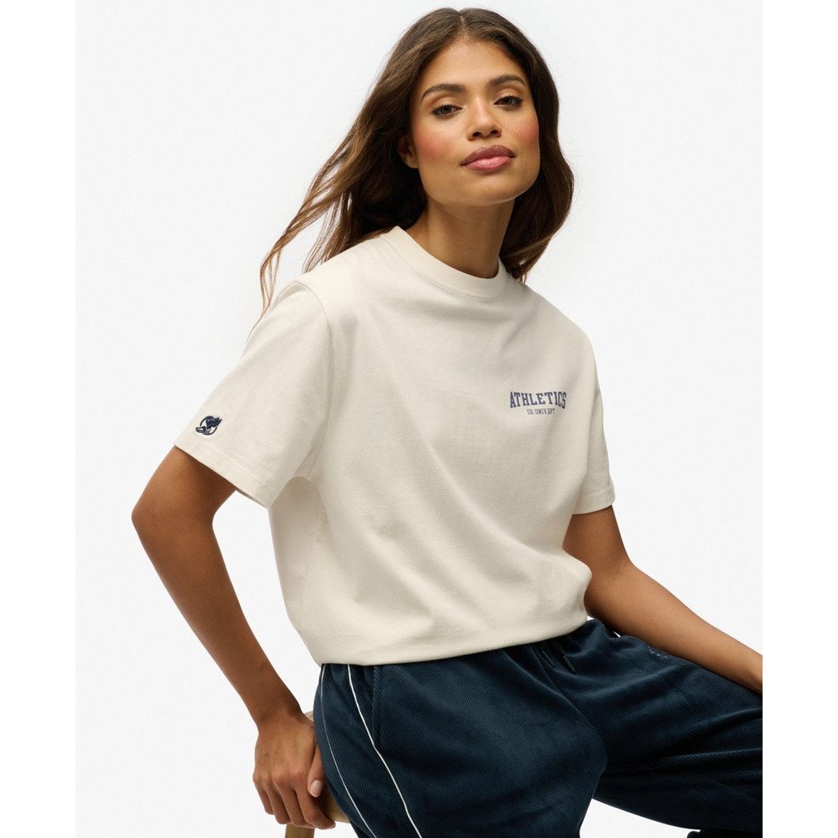 T-shirt oversize Athletic Essentials blanc cassé os du désert, SUPERDRY