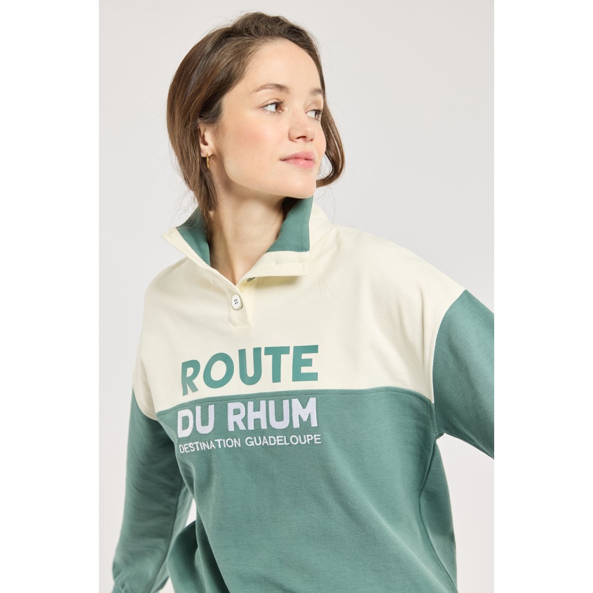 Sweat col camionneur - coton silver pine / blanc, ARMOR-LUX