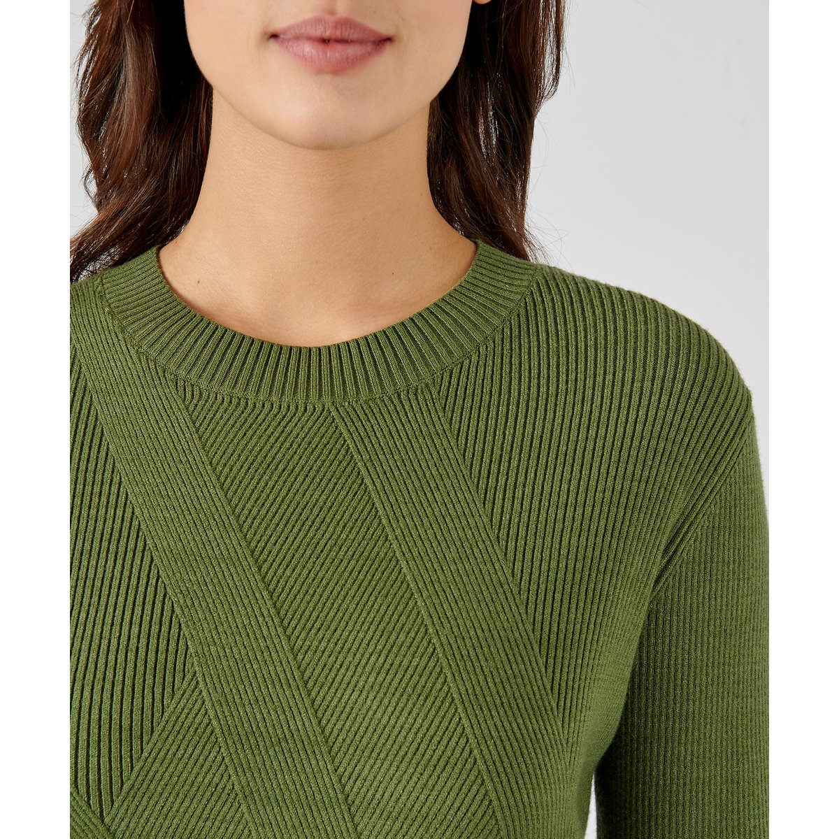 Pull jeu de côtes fantaisie vert kaki, DAMART