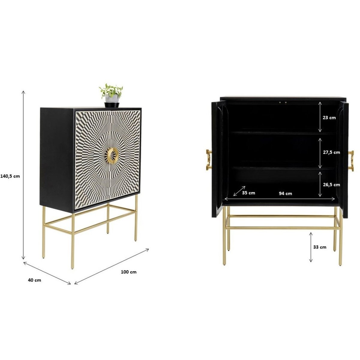 Buffet haut effet d'optique, ELECTRO noir et blanc, KARE DESIGN