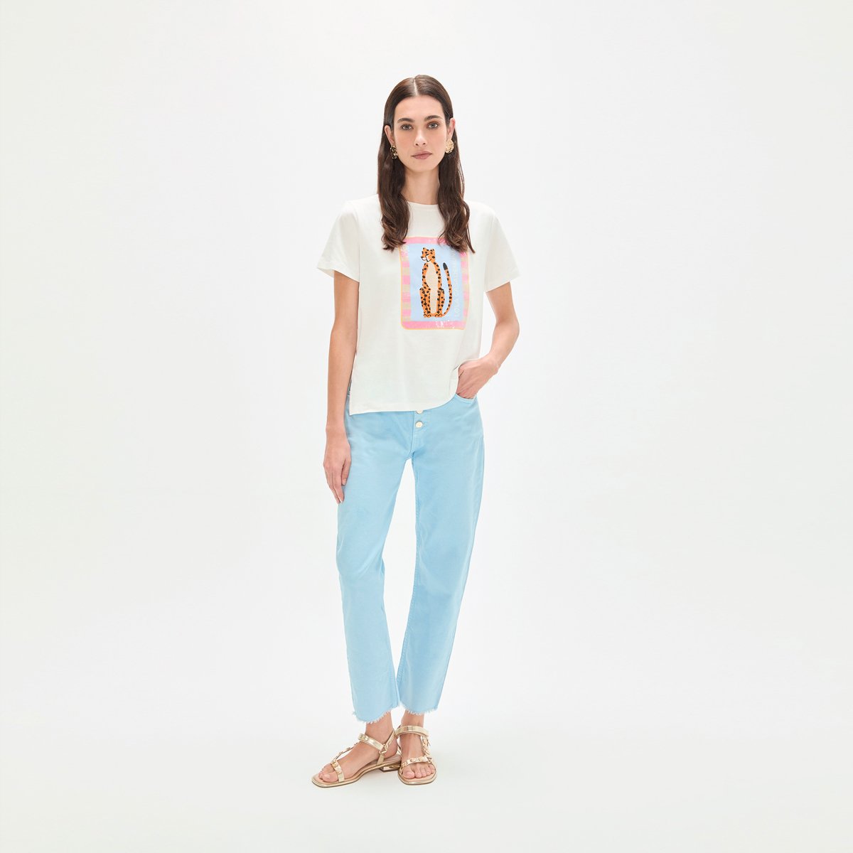 T-shirt en coton à illustration paillettée blanc, LOLA CASADEMUNT