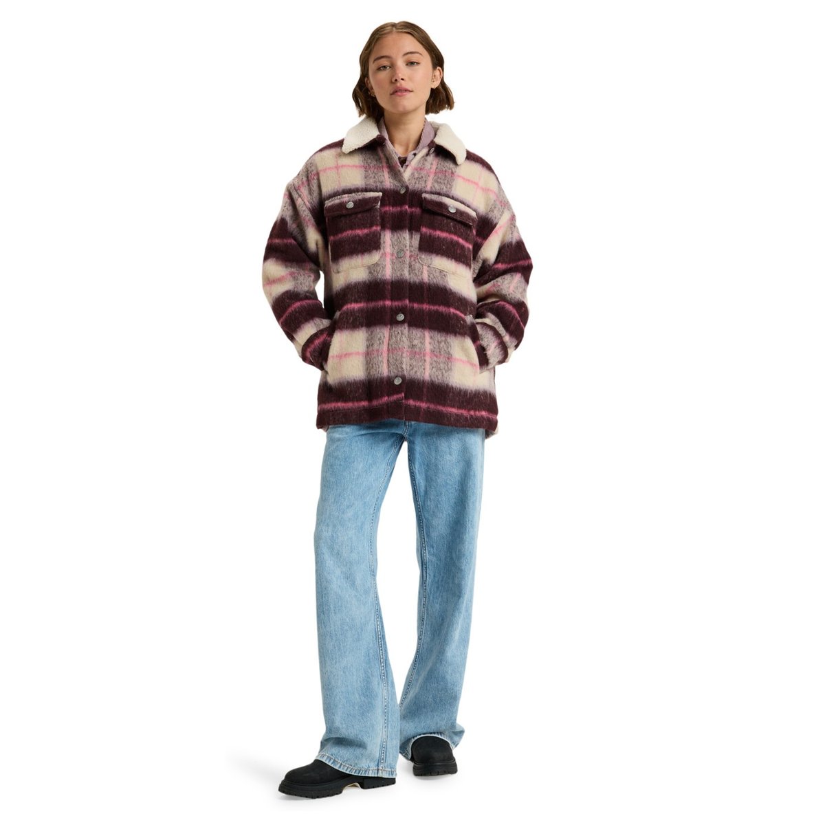 Manteau chemise à carreaux PASSAGE OF TIME. beige parchment mariachi plaid, ROXY