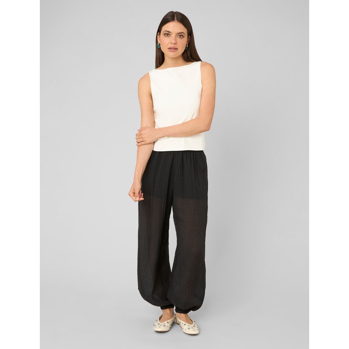Pantalon bouffant plumetis noir, BZB