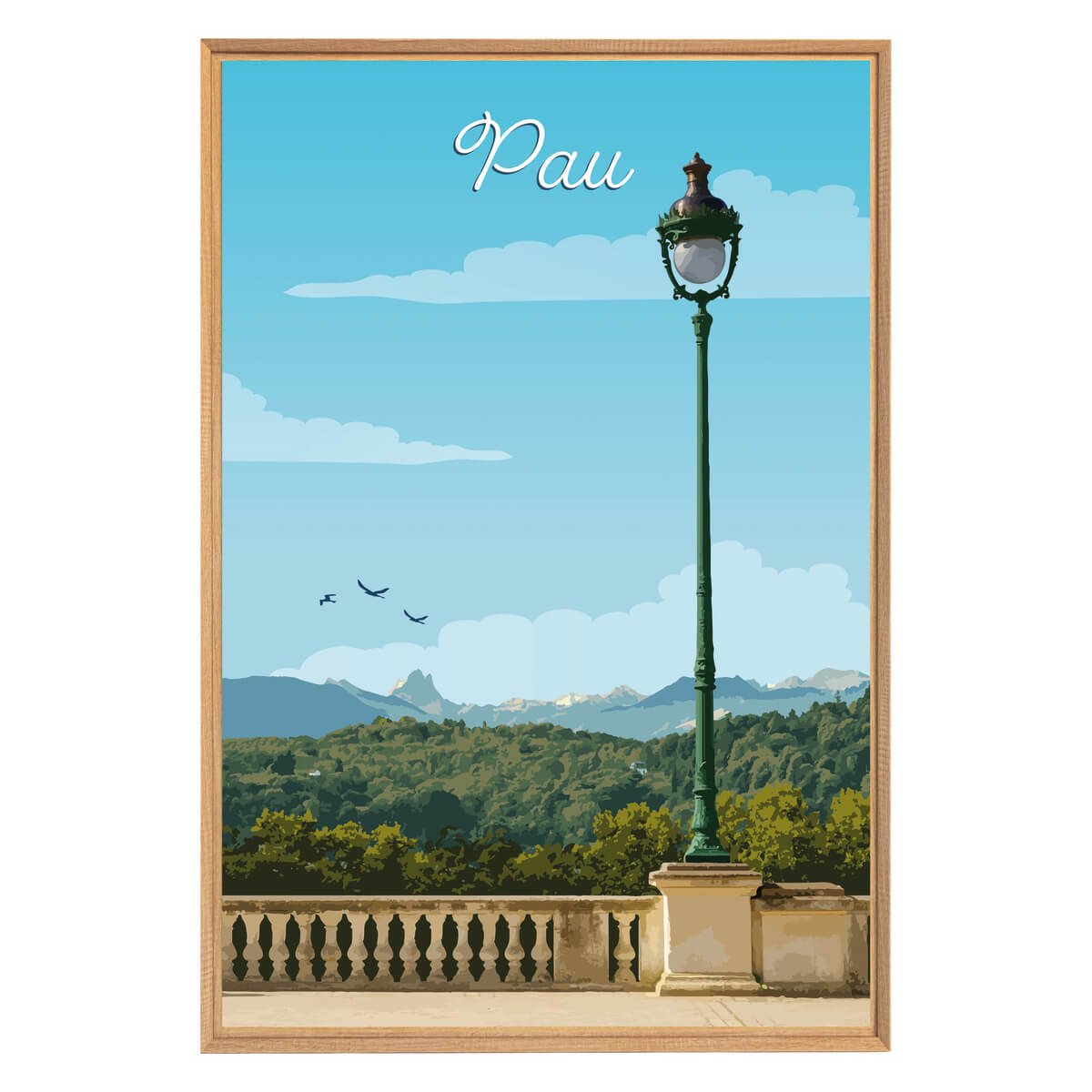 Tableau Mural Illustration Terrasse Pau ILLUSTRATION vert-fibres de bois, CEANOTHE