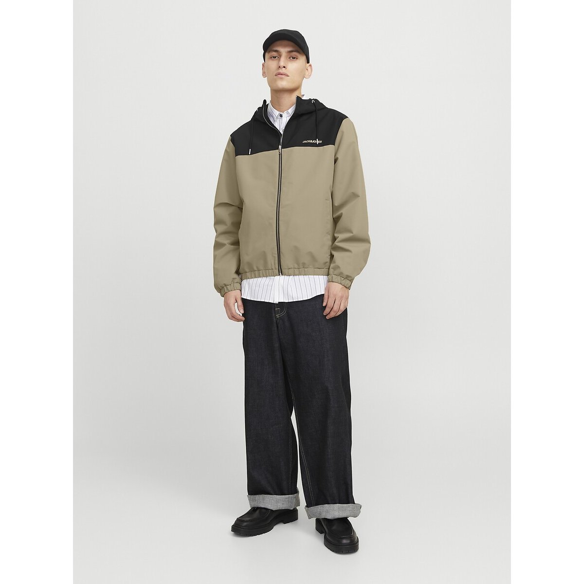 Blouson léger à capuche beige/noir, JACK & JONES