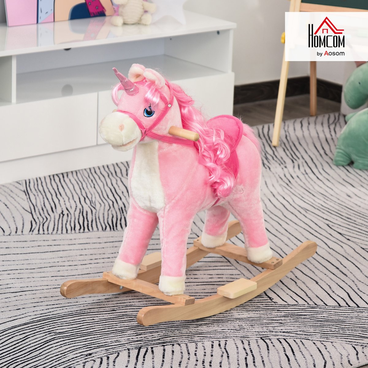 Cheval à bascule pour enfants Bois Rose rose, HOMCOM