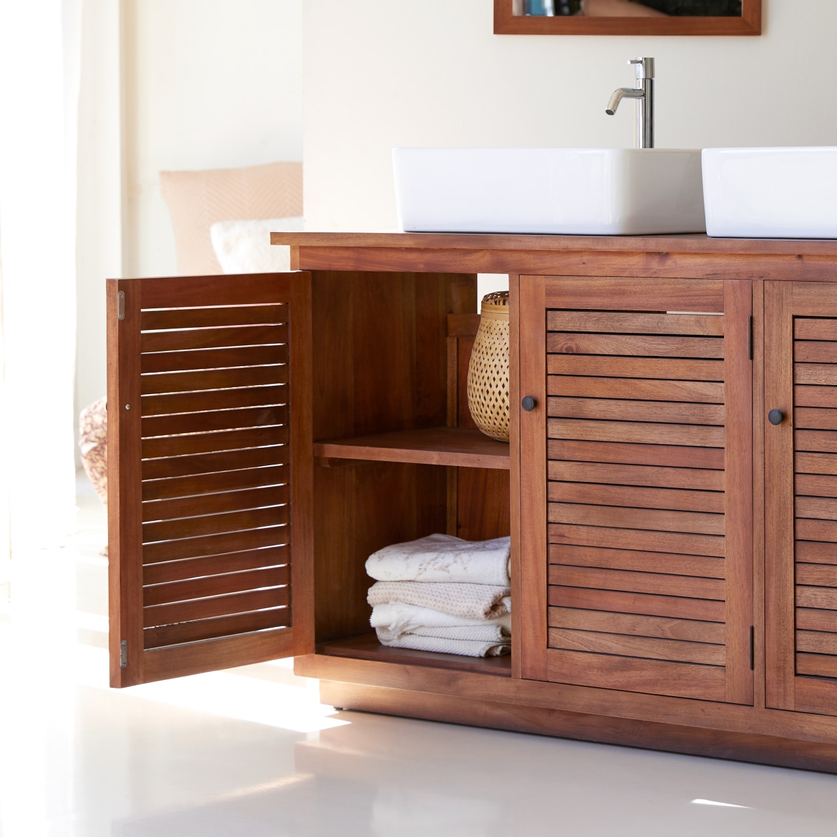 Meuble Salle De Bain en Acacia massif, LOGGIA naturel, TIKAMOON