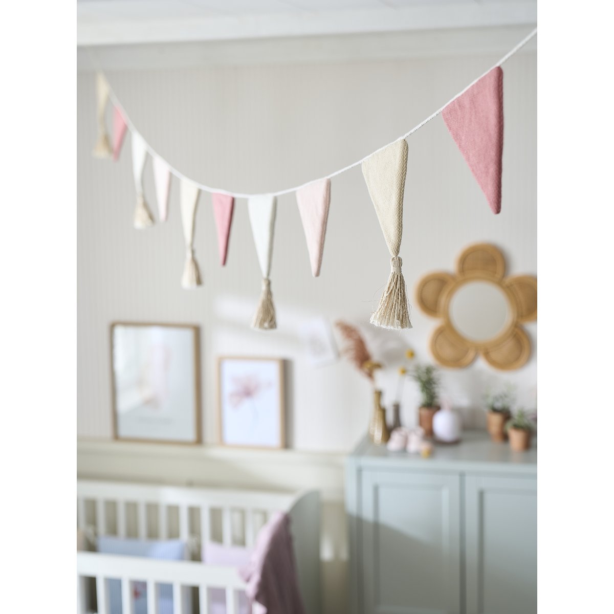 Guirlande fanions tricot rose poudré, VERTBAUDET