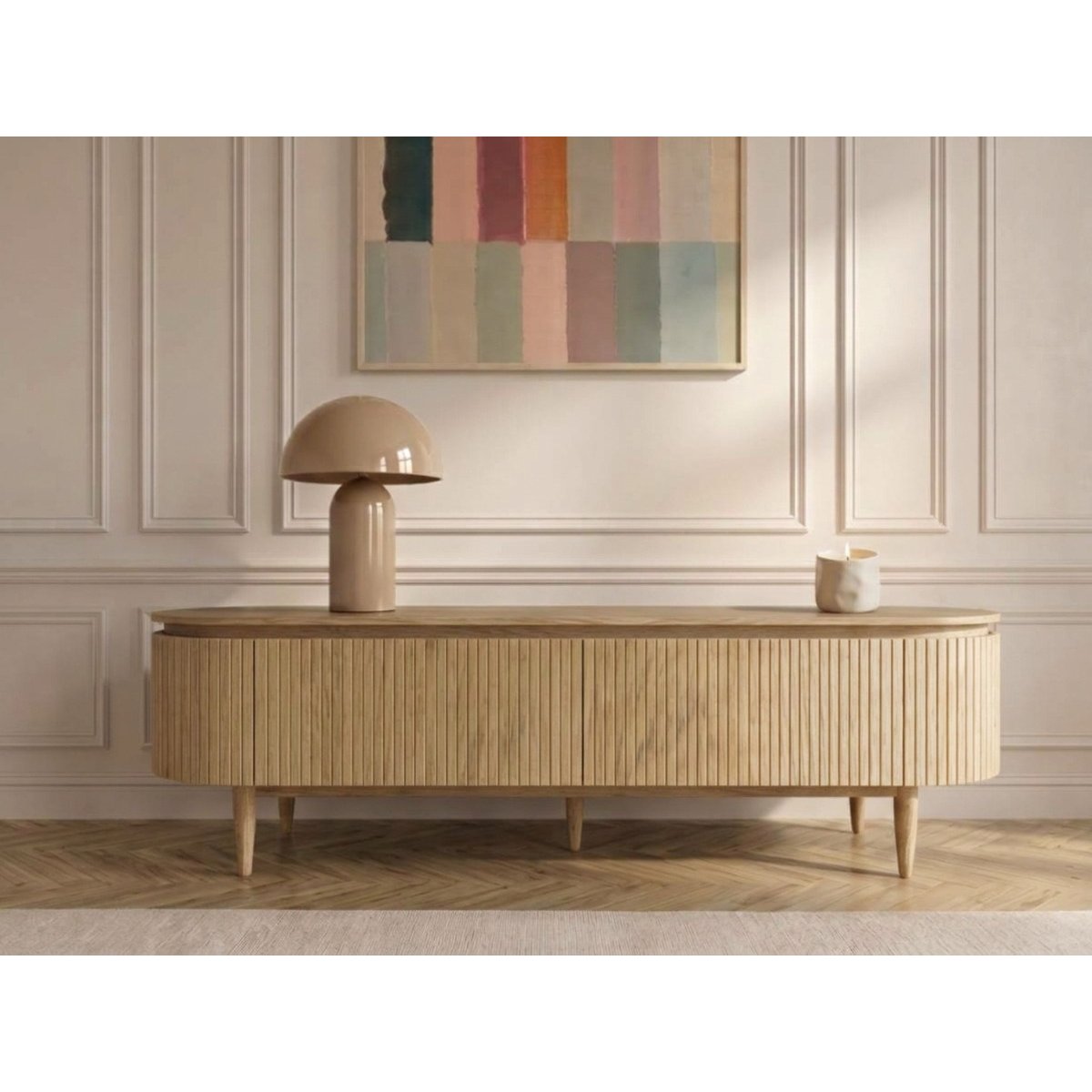 Meuble TV 180 cm placage, SORMIOU marron clair, BOBOCHIC