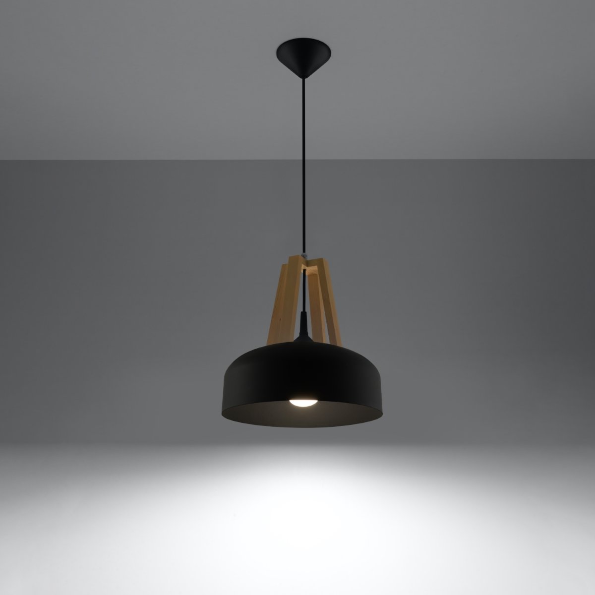 Suspension Acier Noir/Bois Naturel E27 1 Casco noir, EDEN