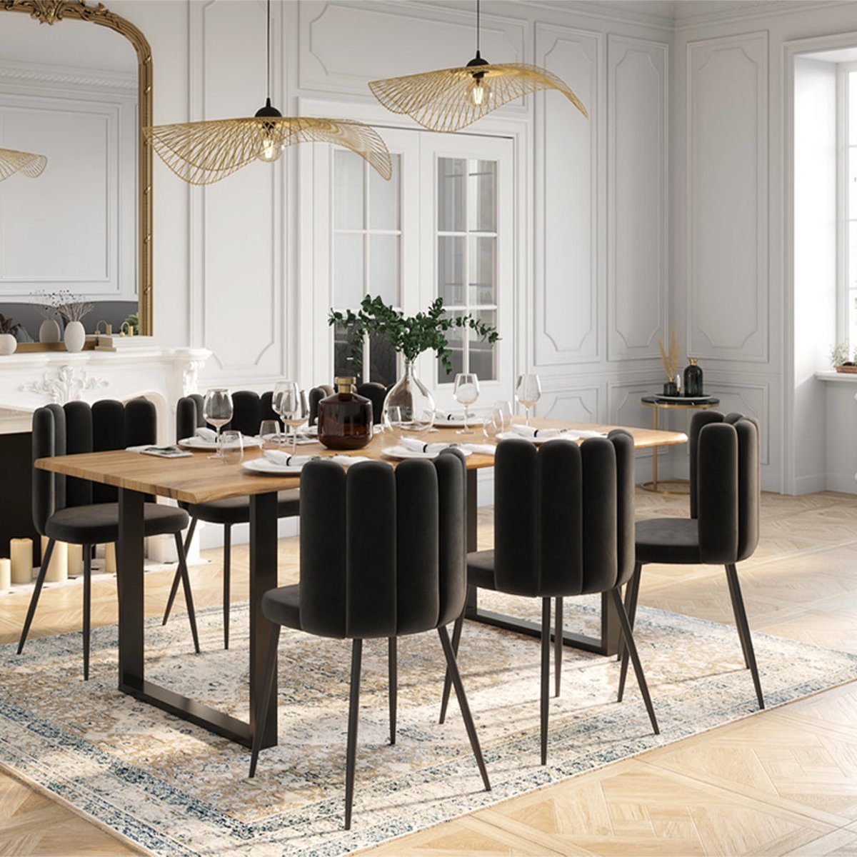 Lot de 2 chaises en velours et pieds en métal - ROSY noir, MAISON PAVANE