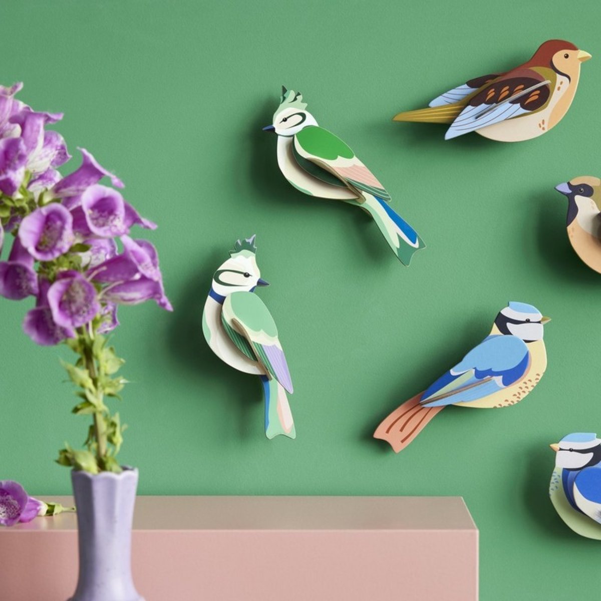 Oiseaux de jardin 3D décoratifs carton  Forest Crests vert, STUDIO ROOF