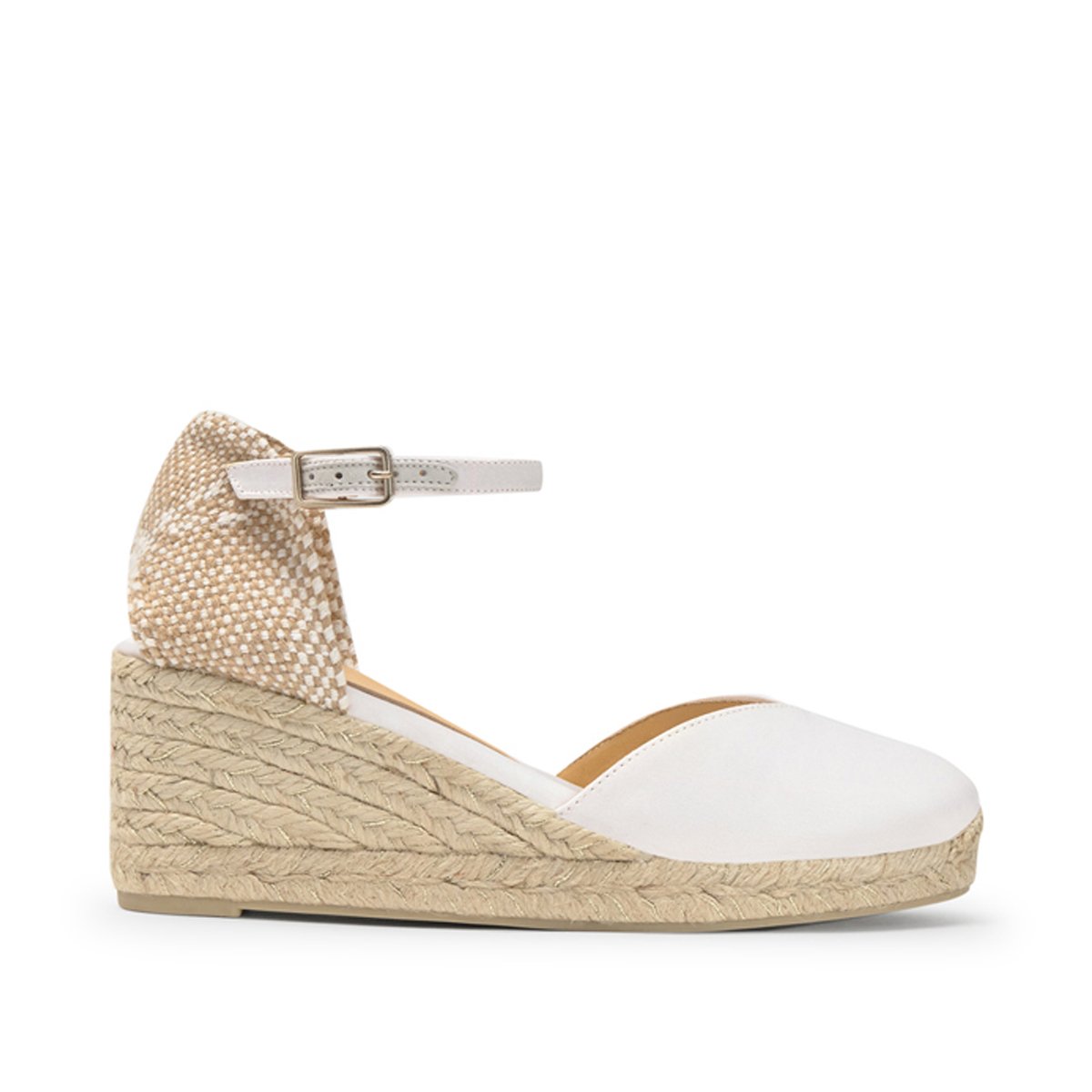 Espadrille compensée en satin avec fermeture à boucle CHIARITA PLATFORM blanc, CASTANER