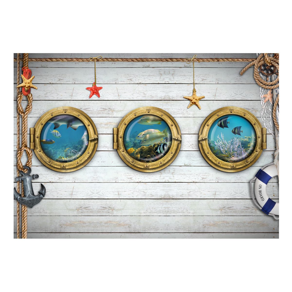 Papier peint intissé panoramique Animaux Tree portholes multicouleur, EDEN