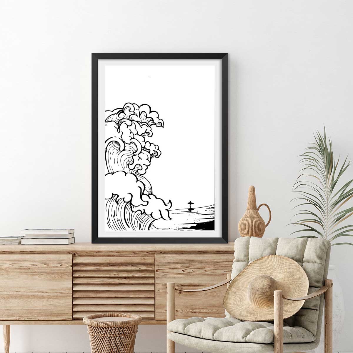 Poster shore break affiche + cadre en bois - noir, HEXOA