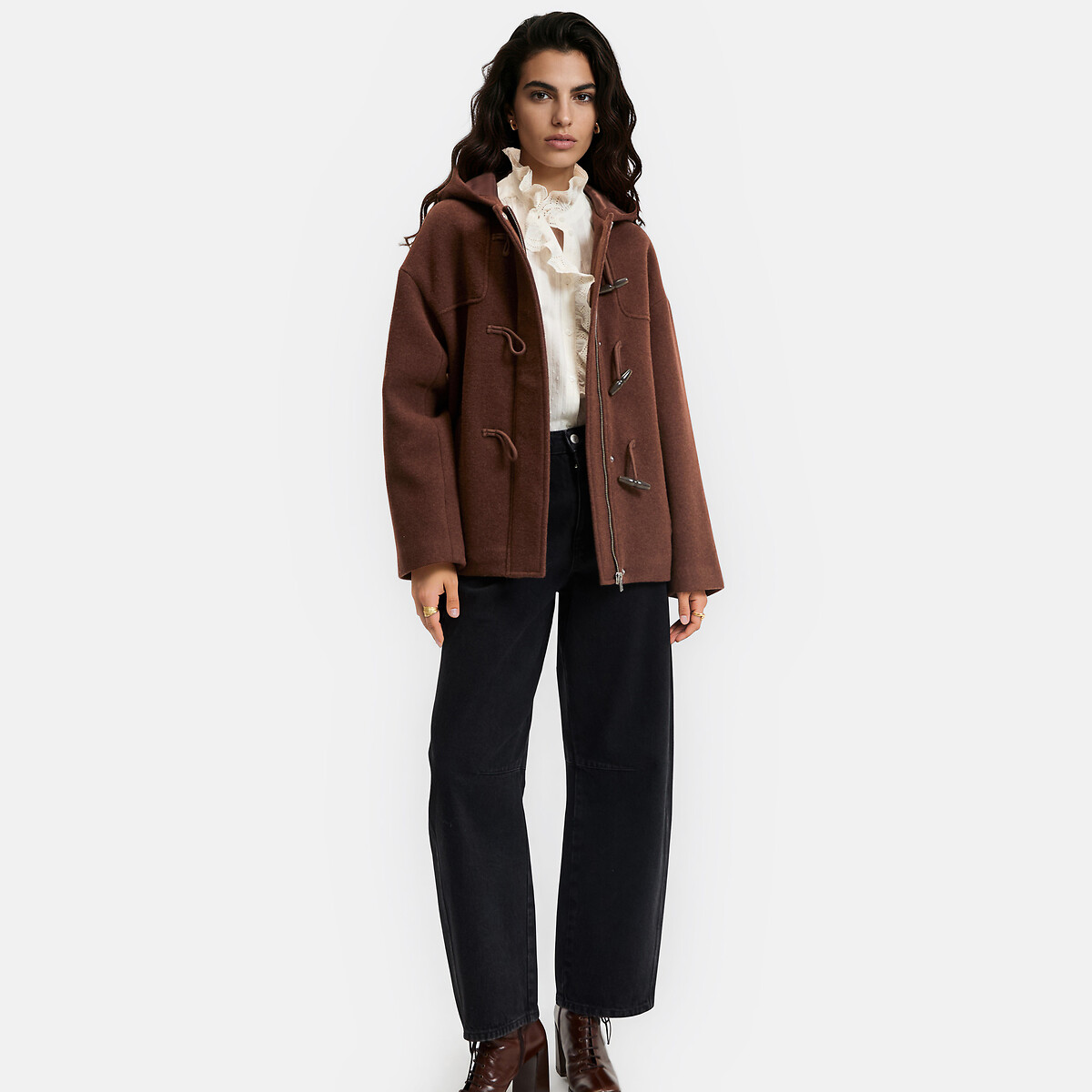 Duffle-coat court, à capuche marron, LA REDOUTE COLLECTIONS