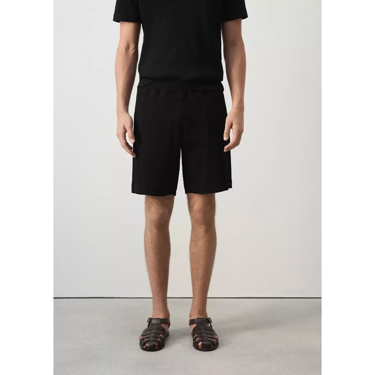 Bermuda 100 % coton texturé noir, MANGO MAN