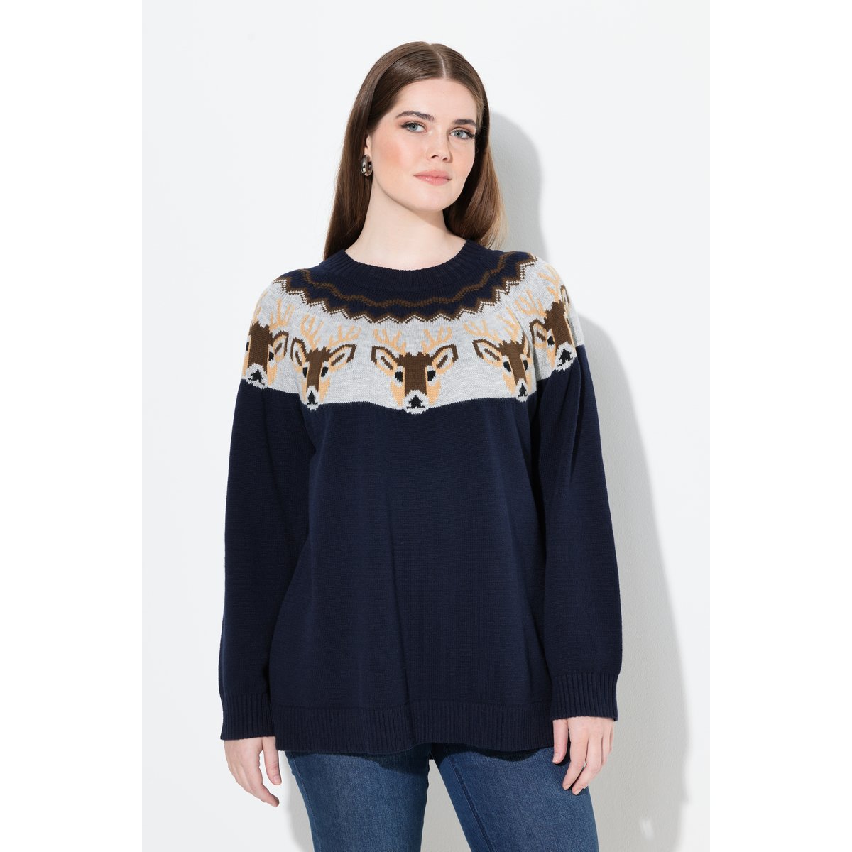 Pull norvégien, motif rennes marine, ULLA POPKEN