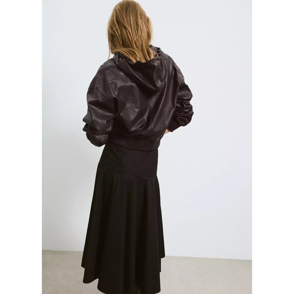Veste cuir capuche grenat, MANGO