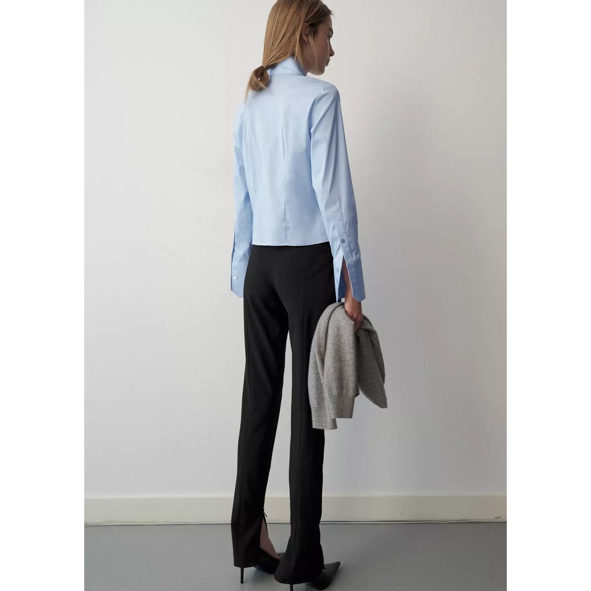 Chemise popeline courte bleu ciel, MANGO
