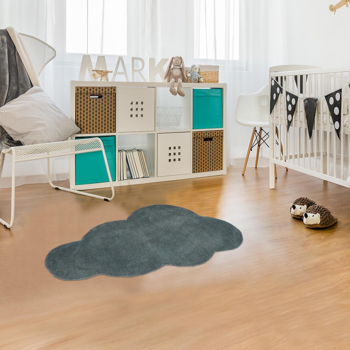Tapis enfant fait main en coton NUAGE 1 gris, UN AMOUR DE TAPIS