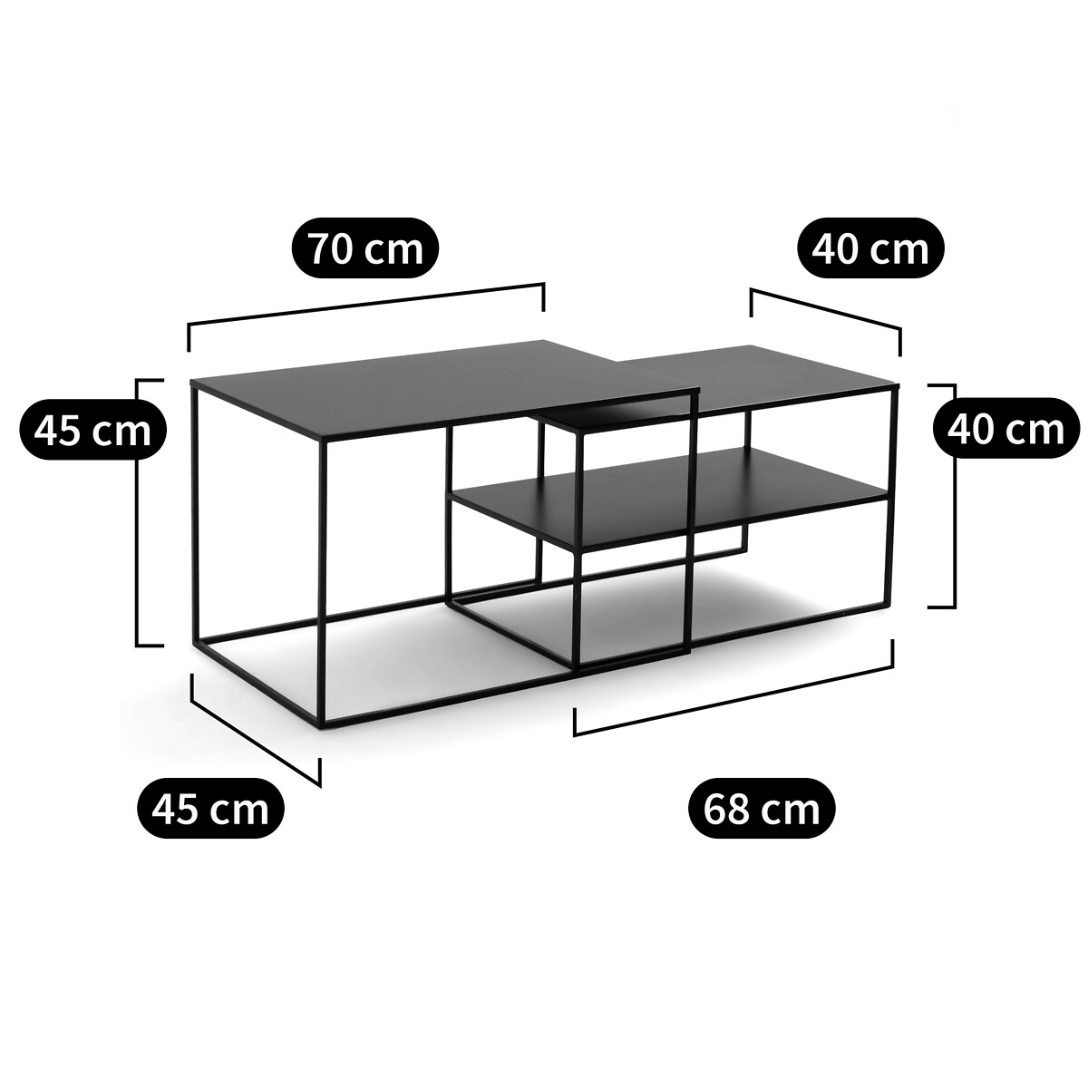 Lot de 2 tables basses gigognes métal acier, Miva noir, LA REDOUTE INTERIEURS