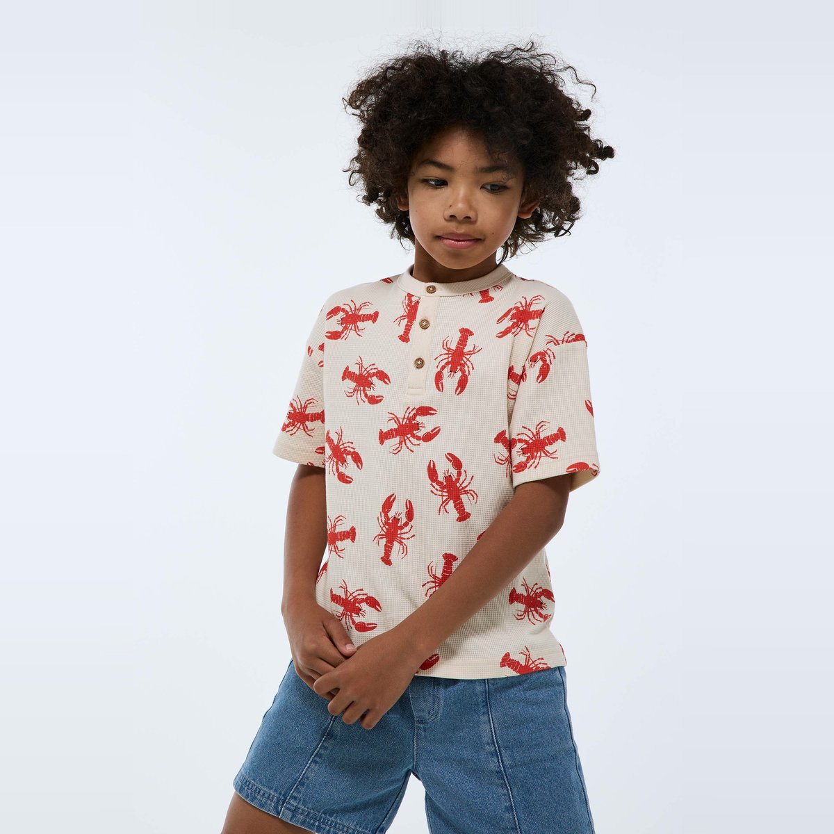 T-shirt manches courtes en nid d'abeille imprimé en coton BIO GOTS winter white, MONOPRIX