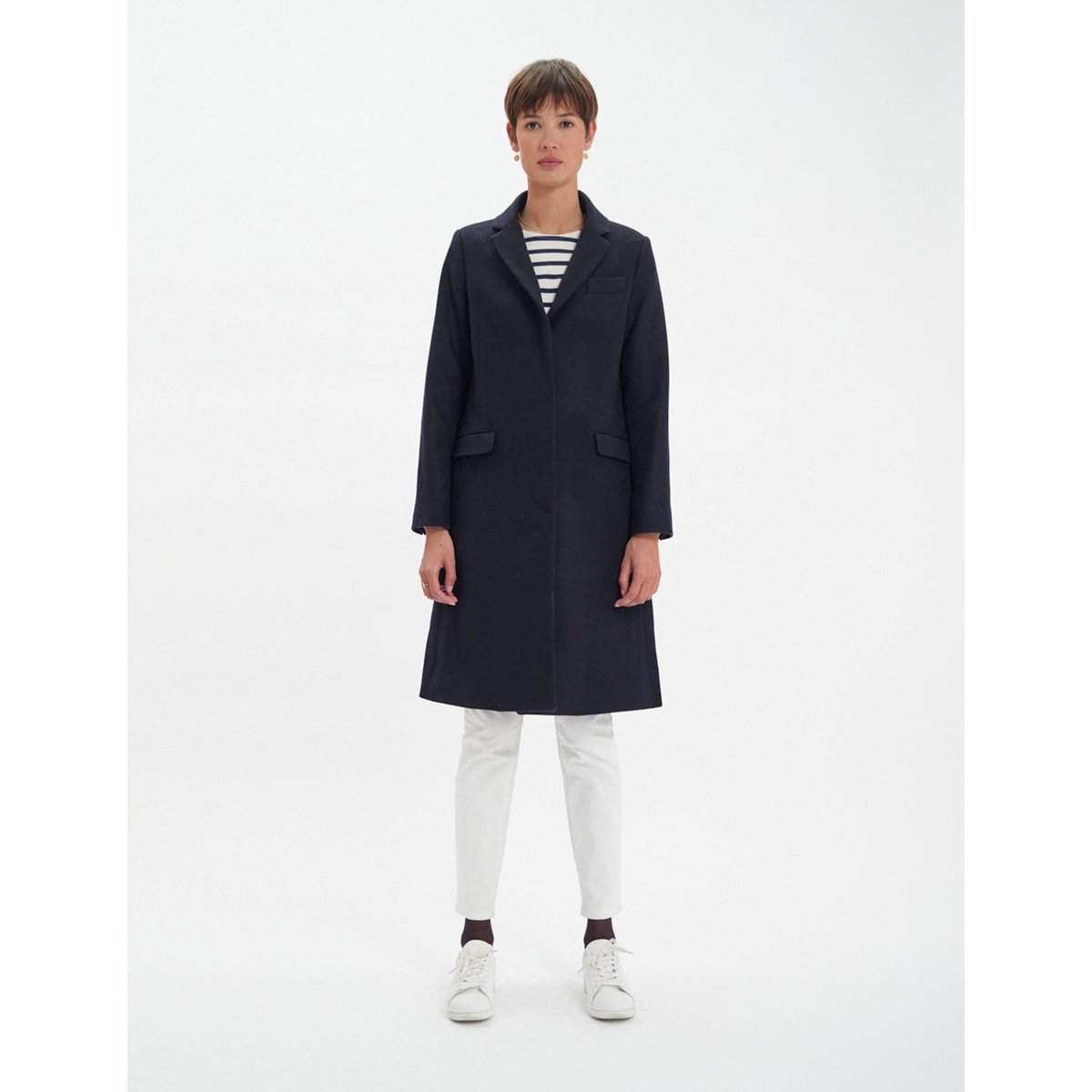 Manteau en lainage à chevrons franck bleu, INES DE LA FRESSANGE PARIS