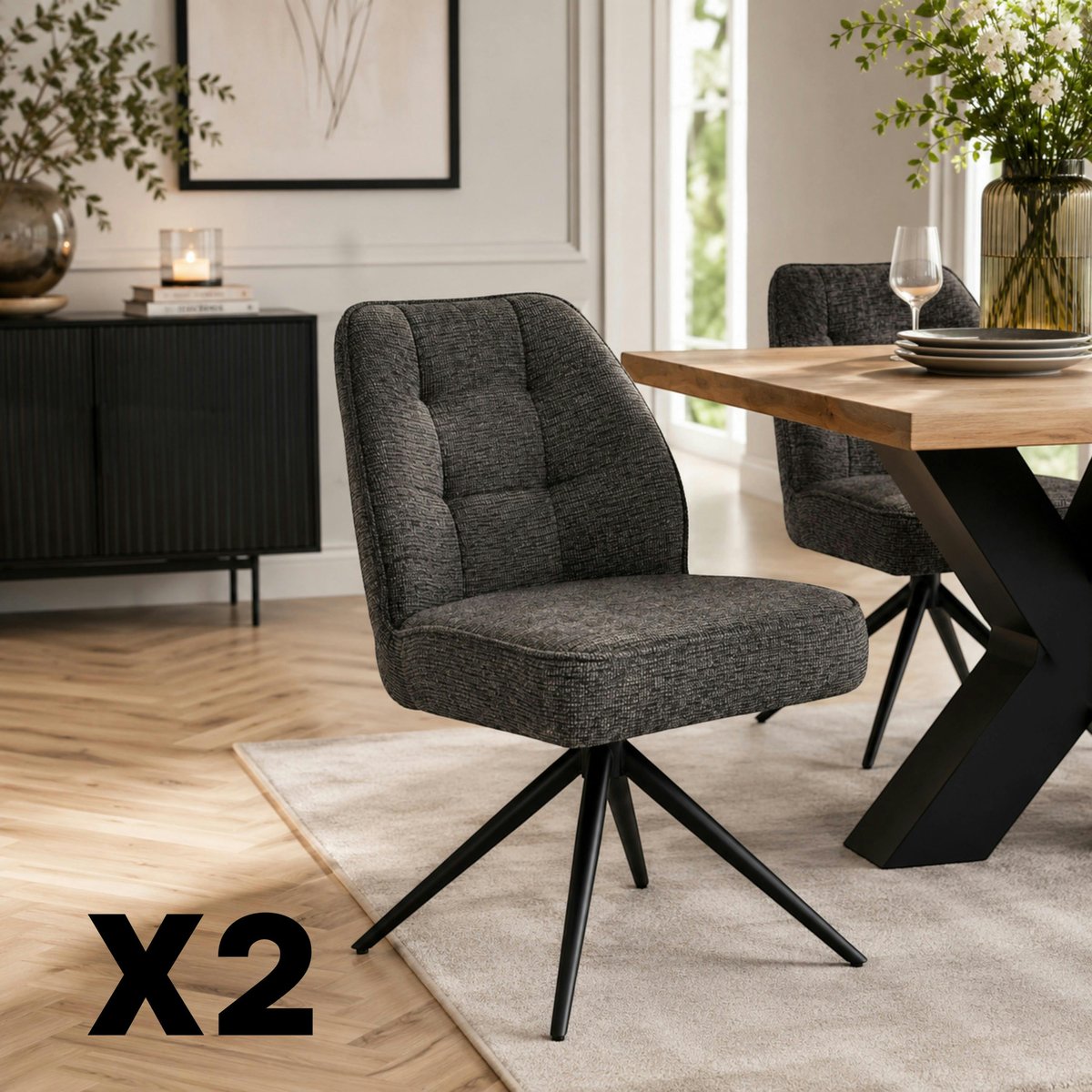 Chaise pivotante en tissu, assise épaisse (lot de 2) LUGANO gris, PIER IMPORT