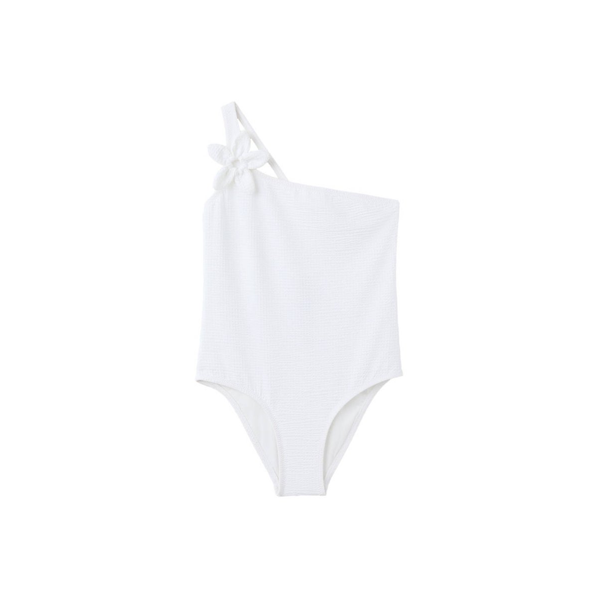 Maillot de bain asymétrique à fleurs en relief blanc, MANGO KIDS
