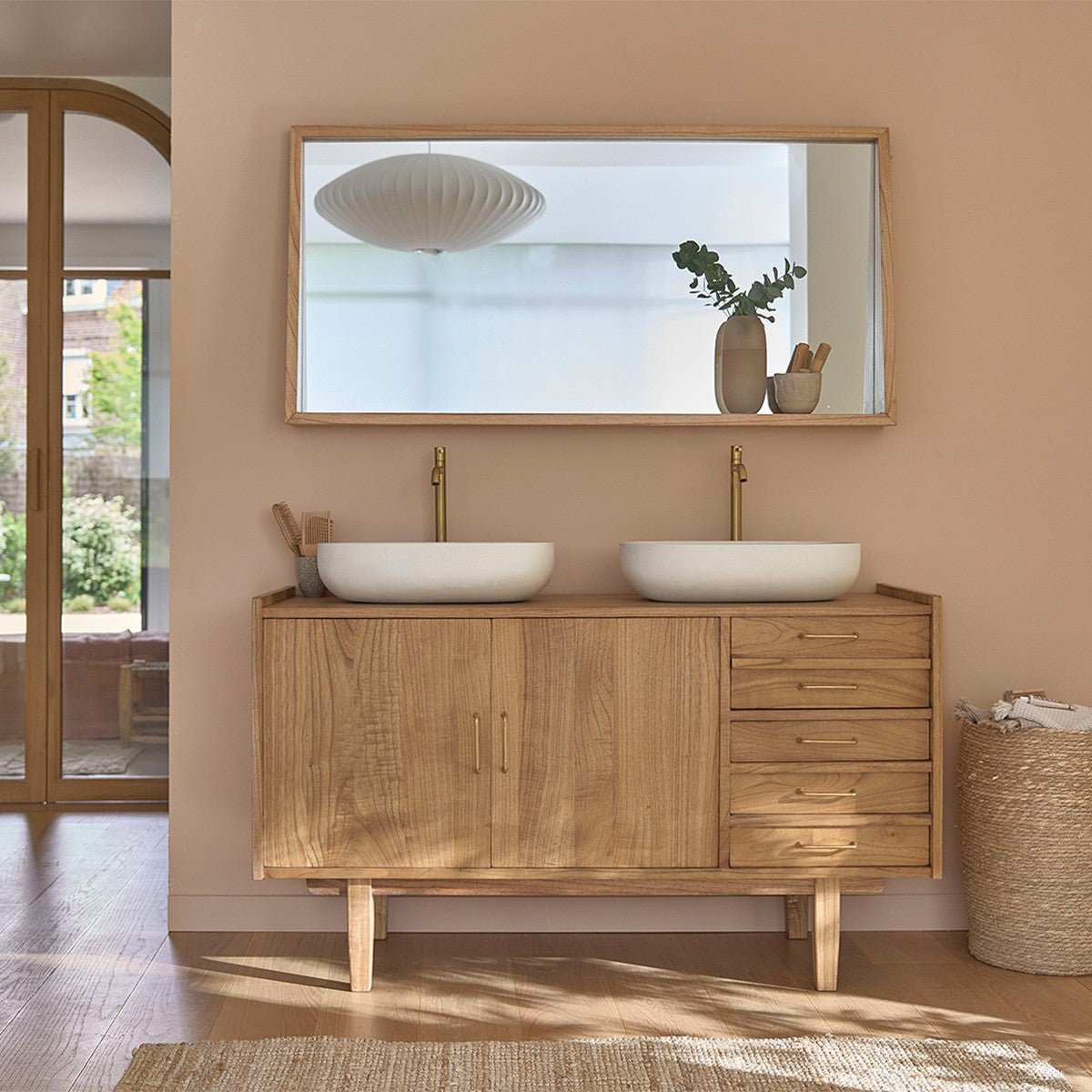 Miroir en bois massif 135x67 cm FIFTIES naturel, BERAH GETAH