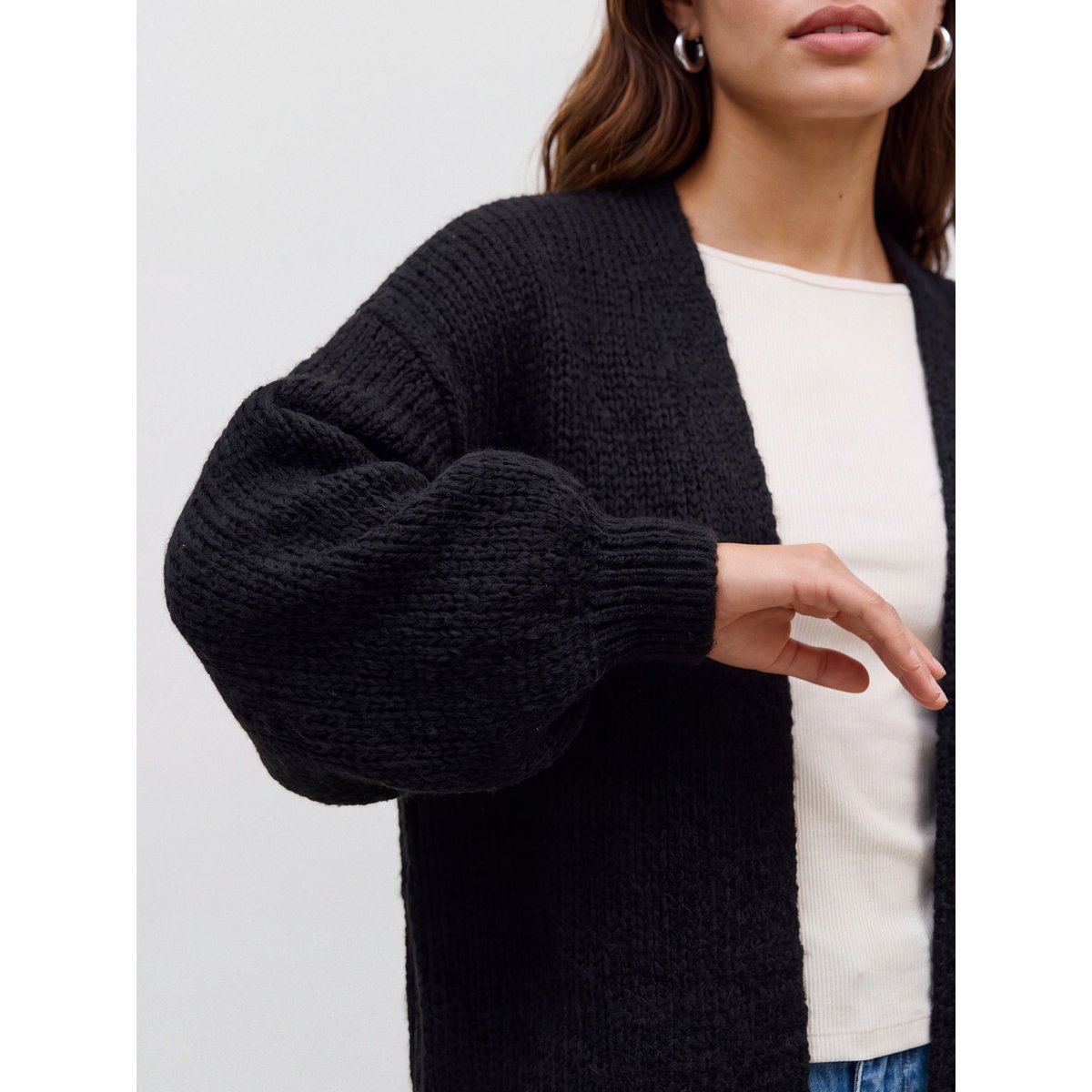 Gilet ouvert en grosse maille black 1, VERO MODA