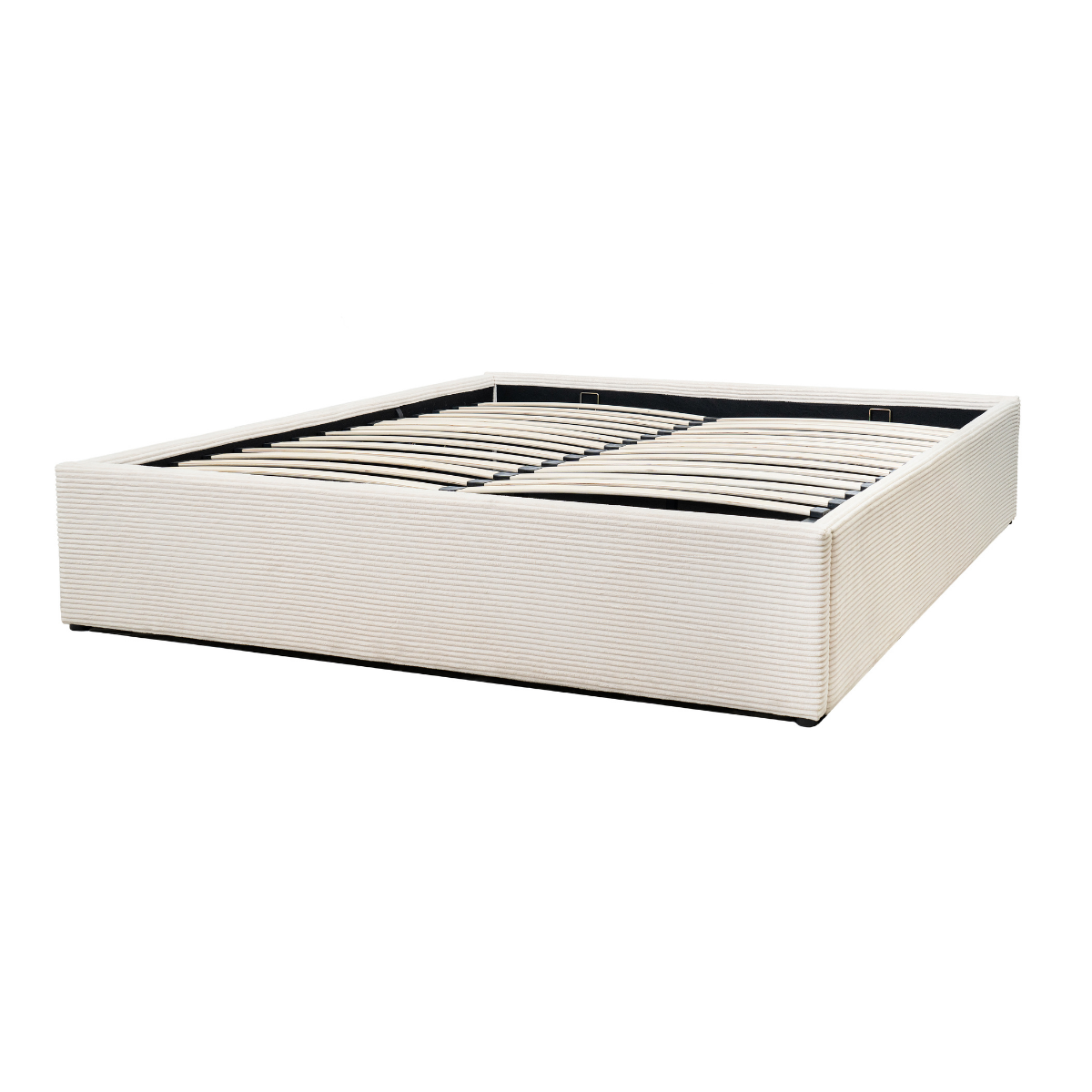 Lit coffre 160x200 cm en velours côtelé beige - ROMY beige, CALICOSY