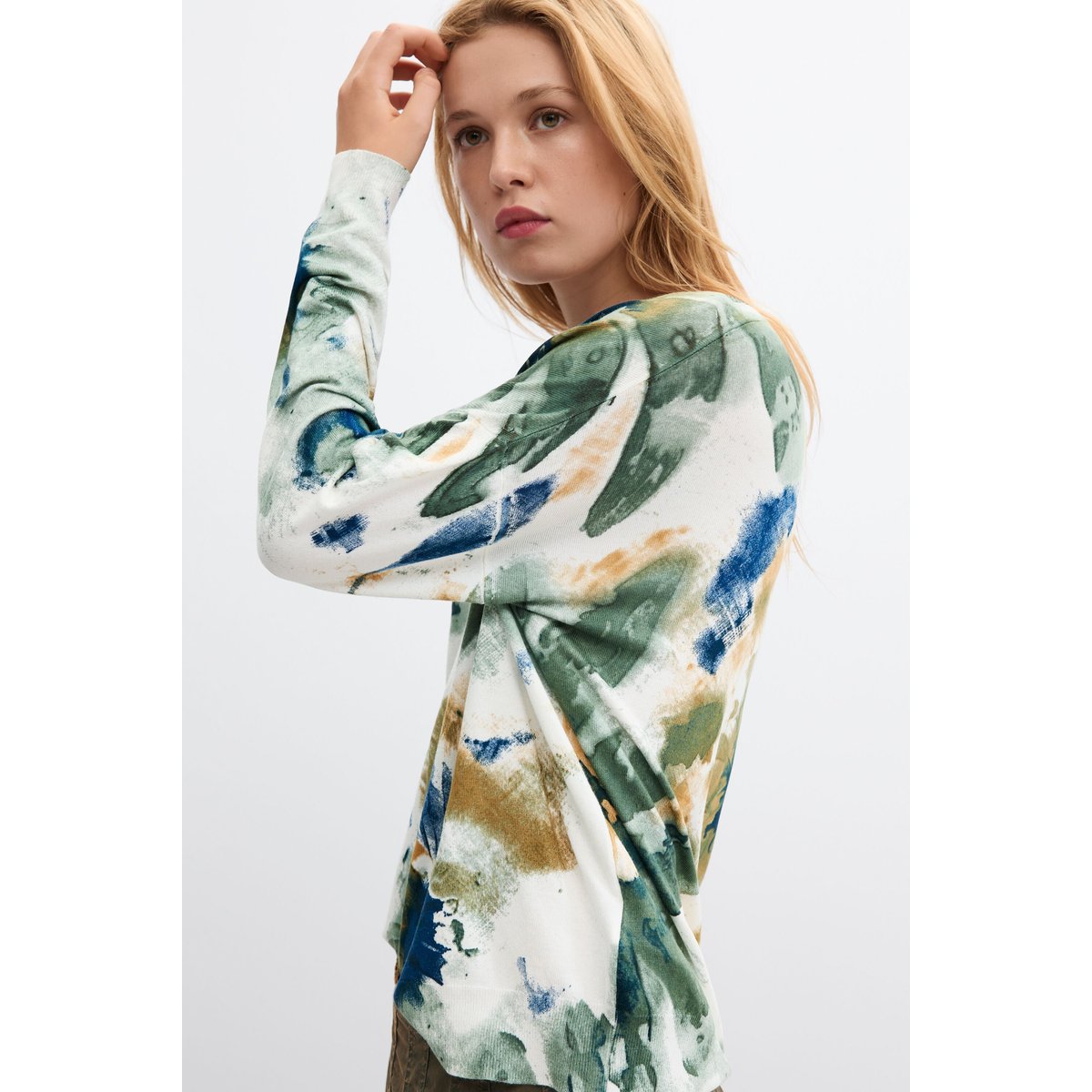 Pull fin imprimé blanc, DESIGUAL