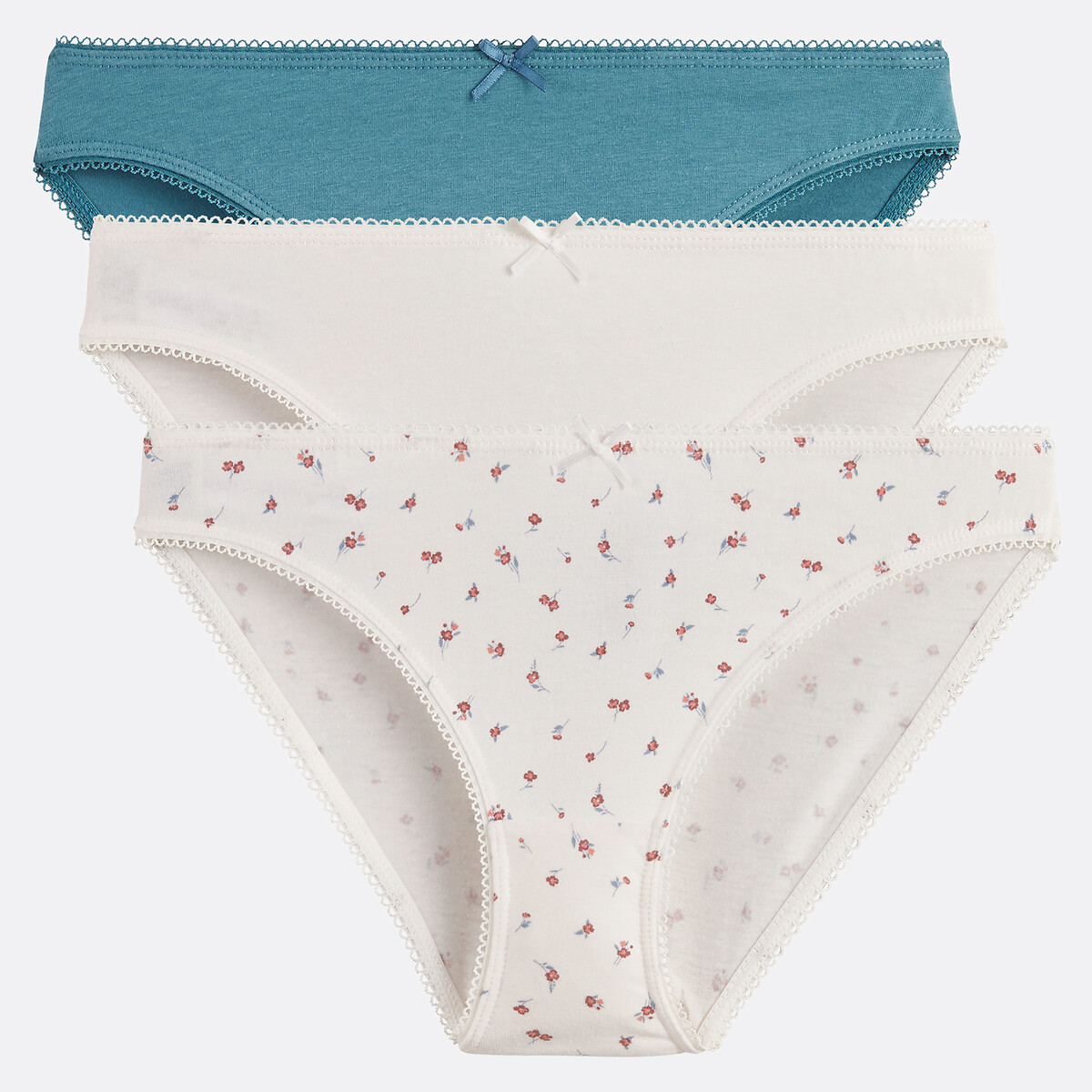 Lot de 3 slips en coton stretch imprimé/vert, LA REDOUTE COLLECTIONS
