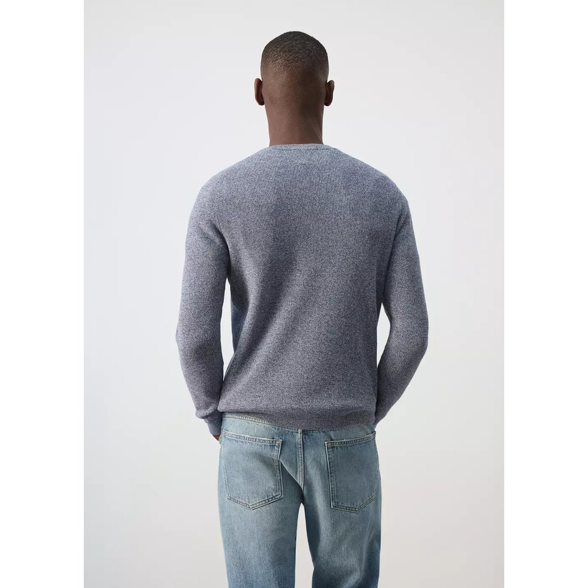 Jersey 100 % coton en maille fine côtelée bleu, MANGO MAN