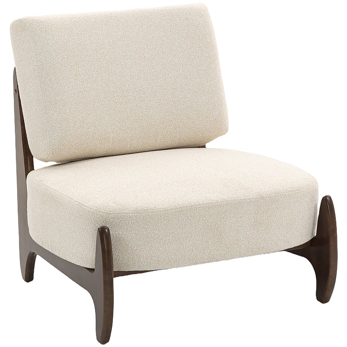 Accent Chair Chenille (100% polyester) Crème crème, bois clair, HOMCOM