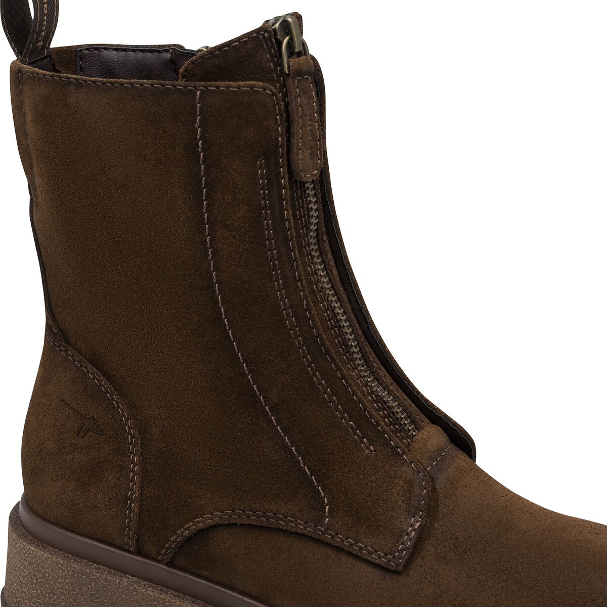 Flache Stiefeletten mit Reissverschluss aus Wildleder braun, TAMARIS